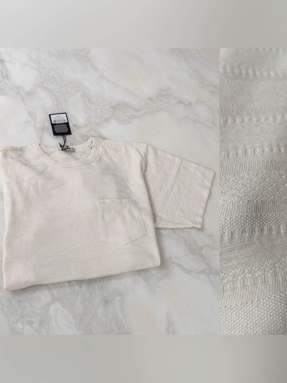 Buck Mason Jacquard Knit Pocket Tee Shirt Men’s Size Large Cream New